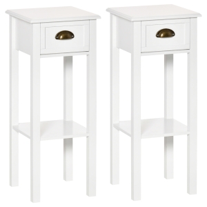 Lot de 2 tables d'appoint avec tiroir et étagère blanc