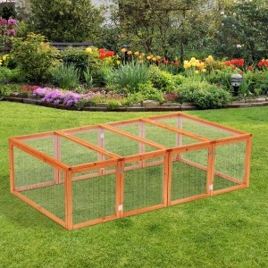 PawHut Cage à Lapin en Bois 181 x 100 x 48 cm