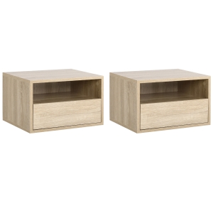 Lot de 2 tables de chevet murales aspect chêne clair