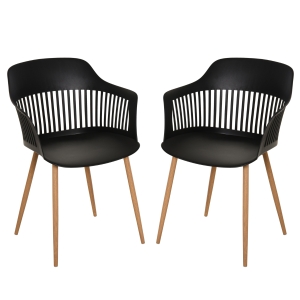 Lot de 2 chaises style néo-rétro accoudoirs coque polypropylène 4 pieds effilés métal imitation bois