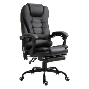 Fauteuil de bureau direction massant repose-pied intégré revêtement PU noir