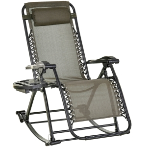 Outsunny Chaise longue fauteuil à bascule pliable de jardin 2 en 1 design contemporain dim. 133L x 67l x 95H cm acier polyester gris