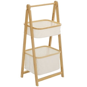Etagère de salle de bain pliable en bambou 2 paniers beige