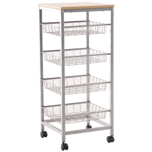 Chariot de service desserte à roulettes 4 tiroirs acier MDF