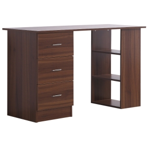Bureau informatique 3 tiroirs 2 étagères aspect bois