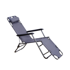 Outsunny Chaise Longue 2 en 1 Réglable en Métal Gris
