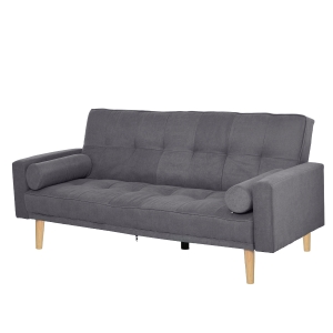 Canapé convertible 3 places design scandinave dossier inclinable 3 positions pieds bois tissu lin