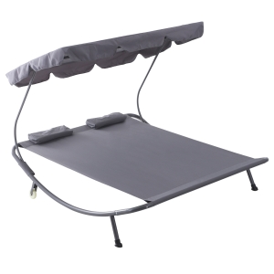 Outsunny Lit de Jardin 2 Places à Roulettes Gris 200 x 173 x 155 cm