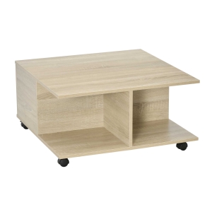 Table basse contemporaine sur roulettes aspect chêne clair