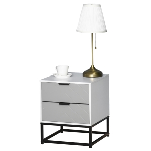 Table de chevet table de nuit 2 tiroirs coulissants motif à chevron gris blanc