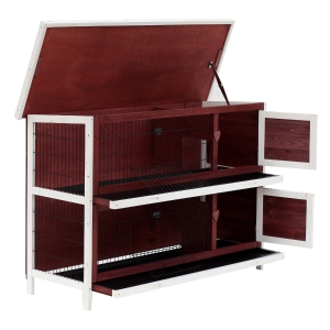 PawHut Cage à Lapin en Bois Rouge et Blanche 136 x 50 x 93 cm