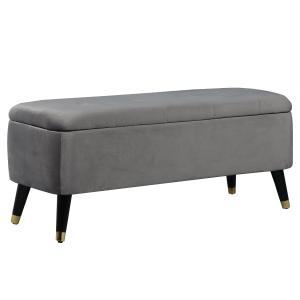 Banc coffre de rangement velours capitonné gris