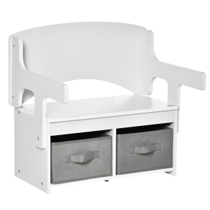 Banc bureau tiroirs 3 en 1 pour enfant MDF non tissé blanc gris