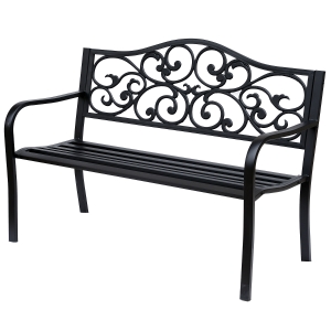 Outsunny Banc de Jardin et Terrasse en Métal Noir 127 x 60 x 85 cm