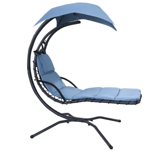 Outsunny Bain de soleil transat suspendu avec pare-soleil et matelas design contemporain 1,92L x 1,13l x 2H m acier polyester bleu noir