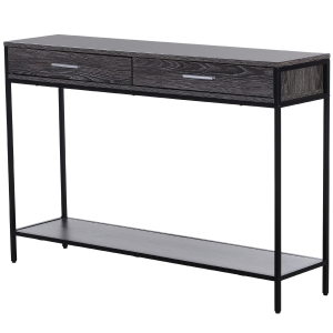 Homcom Console table d'appoint design industriel dim. 120L x 30l x 81H cm 2 tiroirs étagère acier noir panneaux particules bois gris