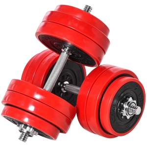 Ensemble d'haltères total 30 kg - 2 en 1 haltères courte/longue avec barre d'extension