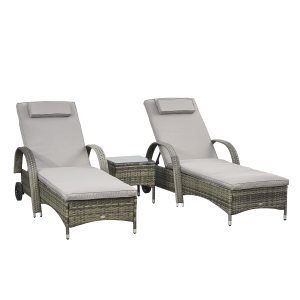 Lot de 2 bains de soleil inclinaison réglable multipostions + table basse résine tressée
