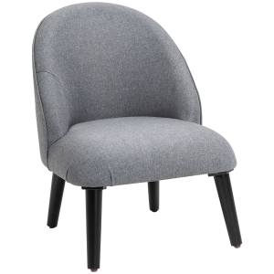Fauteuil lounge design pieds effilés bois hévéa lin gris