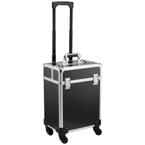 Valise trolley maquillage mallette cosmétique vanity poignée télescopique réglable 34L x 24l x 52H cm alu. Noir