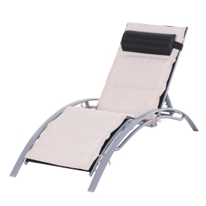 Outsunny Bain de soleil transat design contemporain inclinable multi-positions avec matelas et tétière dim. 170L x 64l x 82H cm alu textilène beige