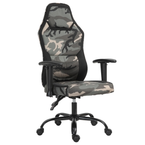 Fauteuil gaming militaire inclinable, hauteur réglable assise, accoudoirs polyester noir vert