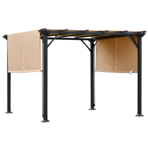 Pergola rétractable métal époxy noir double toile polyester haute densité beige