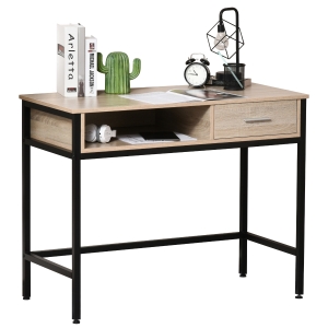 Bureau style industriel casier + tiroir coulissant métal noir chêne clair