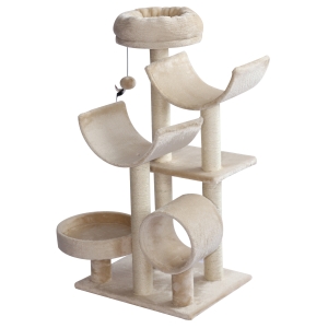 PawHut Griffoir Plates-Formes Tunnel Jouet Suspendu 50 x 40 x 105 cm