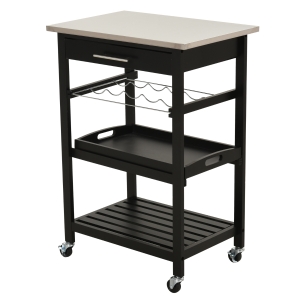 Desserte de cuisine multi-rangements plateau acier inox. MDF pin noir