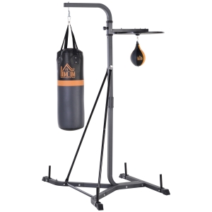 Homcom Portique sac de frappe plateforme station de boxe complète sac de frappe poire de vitesse inclus acier noir
