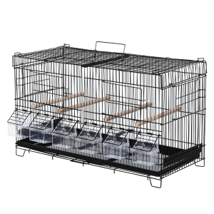Cage à oiseaux mangeoires perchoirs 4 portes plateau excrément poignée métal PP noir