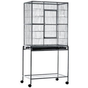 Cage à Oiseaux Portable avec 4 Mangeoires et 4 Perchoirs