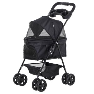 Poussette buggy pliable chien chat panier rangement 4 roues