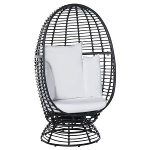Fauteuil cocon pivotant de jardin avec coussins polyester blanc résine noir