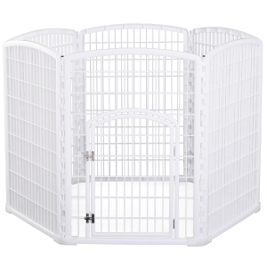 Pawhut Luxe parc enclos modulable pour chien 6 panneaux + 1 porte verrouillable plastique PP blanc