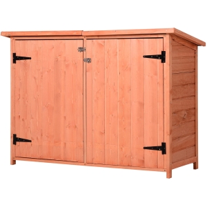 Armoire de jardin sur pied double porte étagère toit bitumé relevable sapin pré-huilé