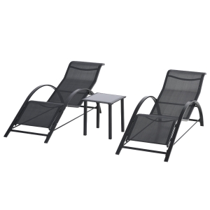 Lot de 2 bains de soleil design avec table basse métal textilène