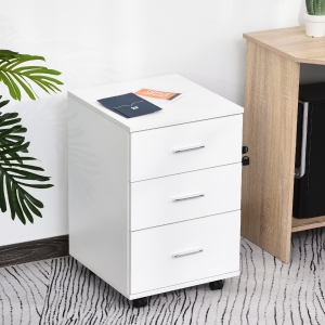 Caisson de Bureau Rangement sur Roulettes 3 Tiroirs Blanc