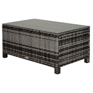 Outsunny Table basse de jardin plateau verre trempé 5 mm résine tressée gris
