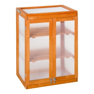 Mini serre de jardin étagères 2 portes toit ouvrant sapin traité polycarbonate