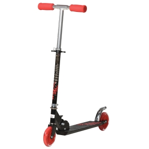 Trottinette pliable roues LED frein guidon réglable alu. Rouge