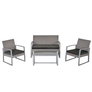 Salon de jardin style yachting 4 places table basse métal époxy résine coussins gris