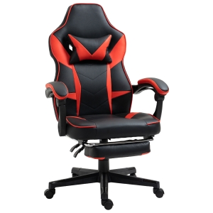 Fauteuil de bureau gamer inclinable repose-pied tétière revêtement synthétique rouge noir
