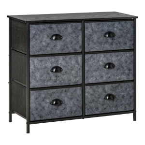 Commode 6 tiroirs non tissés aspect marbre gris foncé noir