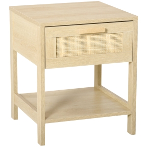 Chevet 1 tiroir 1 étagère cannage en rotin MDF aspect bois clair