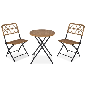 Ensemble bistro de jardin 3 pièces pliantes style cosy noir beige