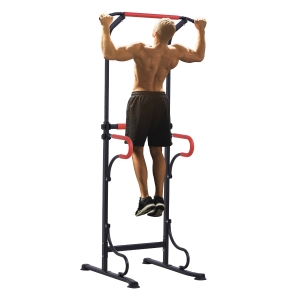 Station de musculation multifonctions hauteur réglable acier noir rouge