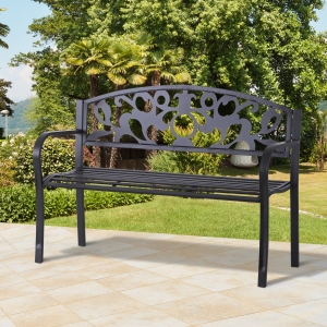 Outsunny Metal Frame Bench, 128Lx50Wx91H cm, Net Weight 12kg-Black