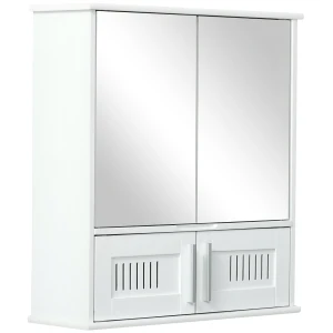 Kleankin Wall Mounted Bathroom Mirror Cabinet, Double Doors Storage Cupboard with Adjustable Shelf, Bathroom Organizer, White.